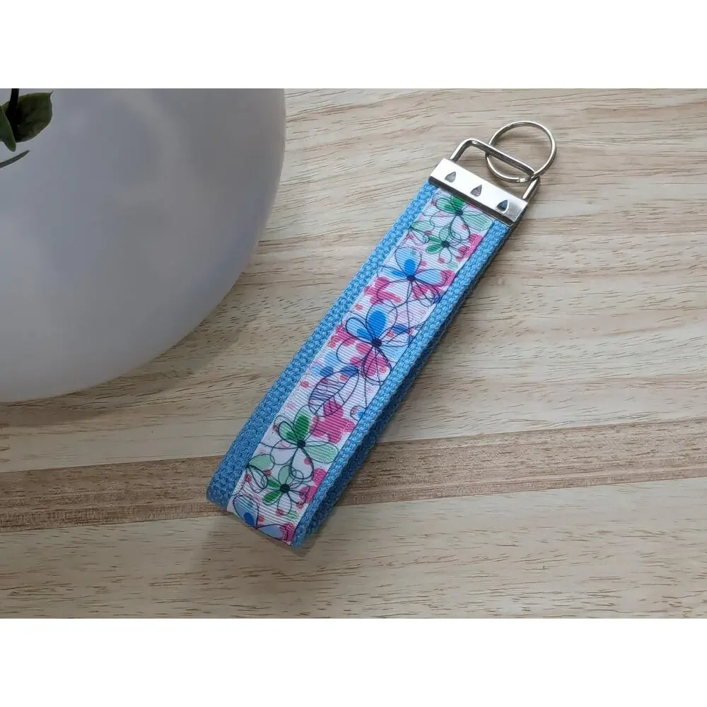 Floral Keychain Wristlet Handmade Boho‎ Fabric Key FOB Gift Present Daisy Flower